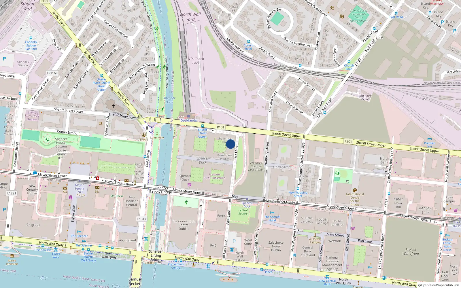 Overhead map showing the location of 23 Pakenham House, Spencer Dock, Dublin 1