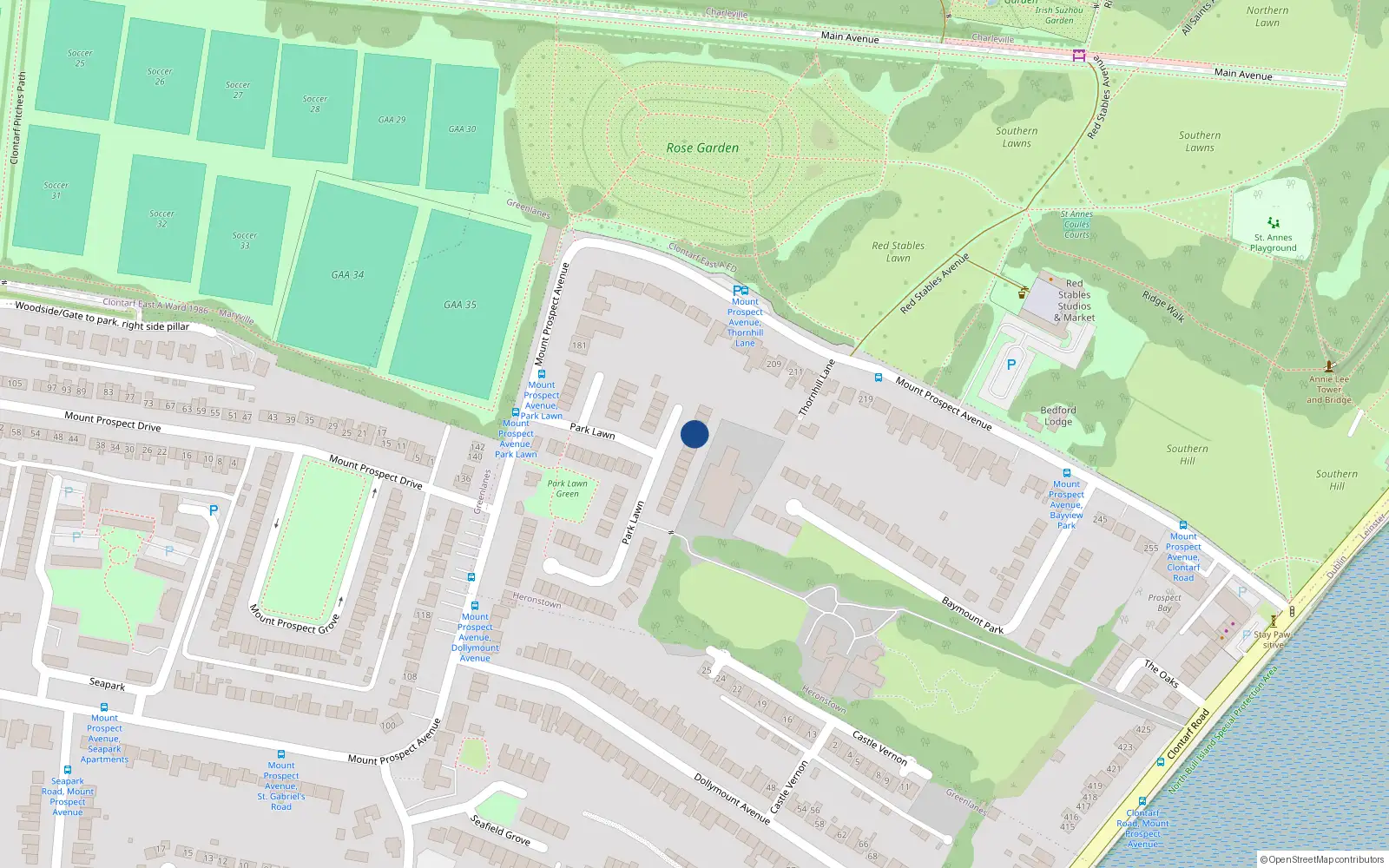Overhead map showing the location of 23 Park Lawn, Dublin 3