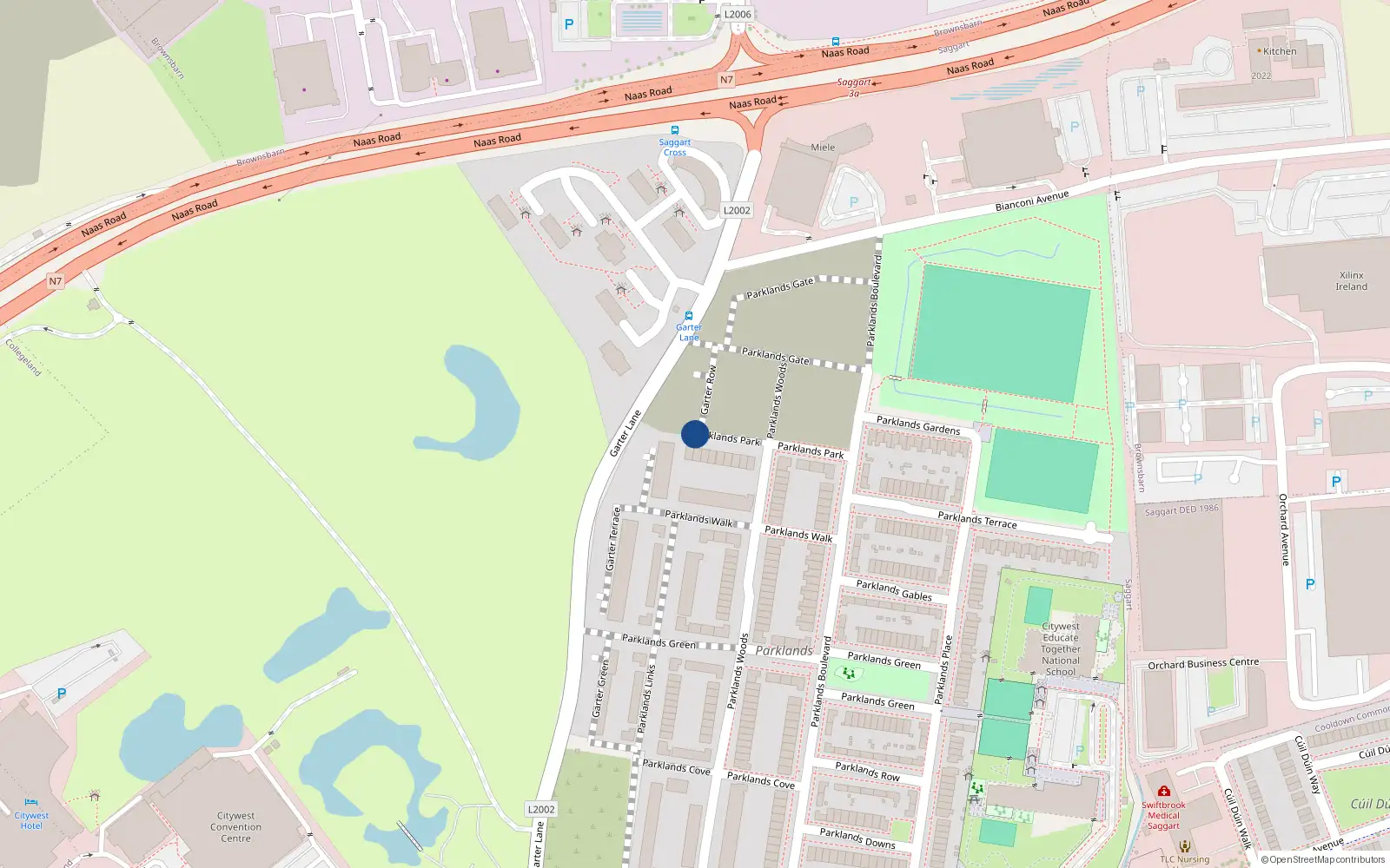 Overhead map showing the location of 23 Parklands Park, Saggart