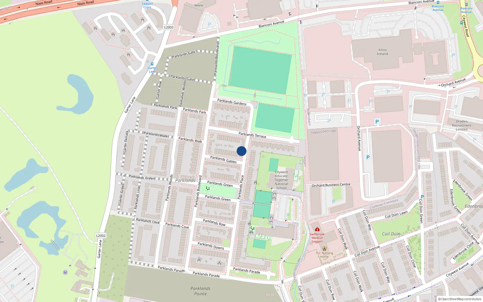 Overhead map showing the location of 23 Parklands Place, Citywest