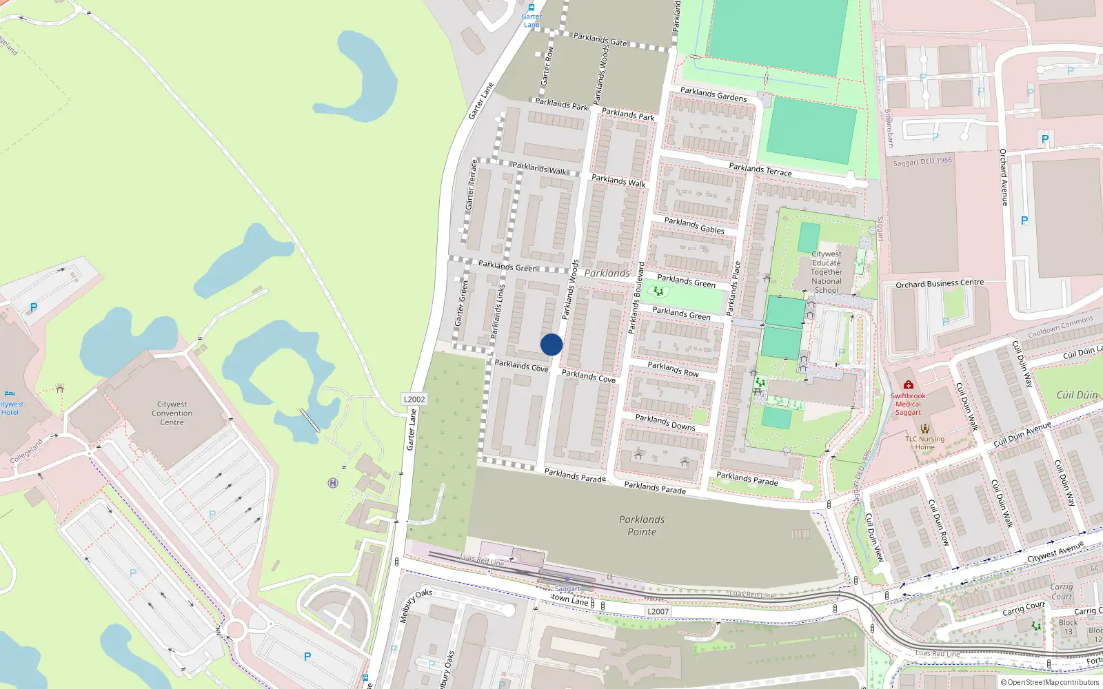 Overhead map showing the location of 23 Parklands Wood, Citywest