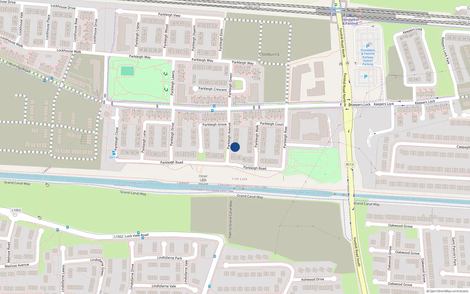 Overhead map showing the location of 23 Parkleigh Avenue, Lucan