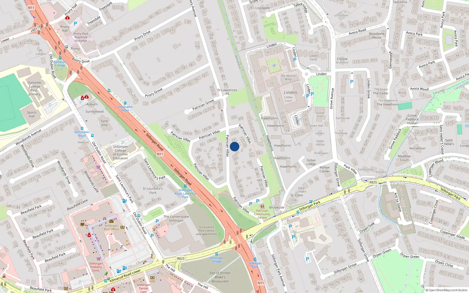 Overhead map showing the location of 23 Patrician Villas, Dublin