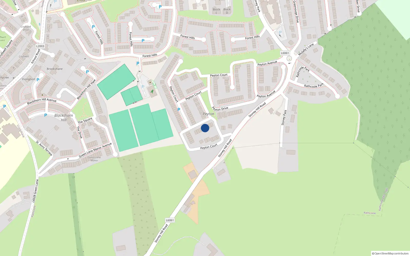 Overhead map showing the location of 23 Peyton Square, Rathcoole