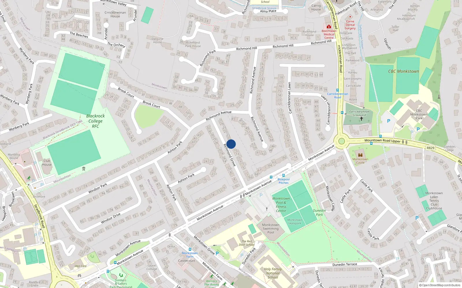 Overhead map showing the location of 23 Richmond Grove, Monkstown, Co Dublin