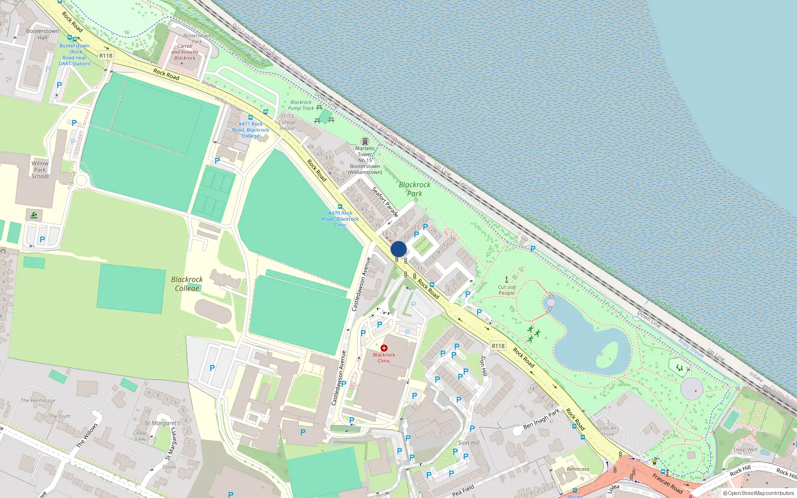 Overhead map showing the location of 23 Rock Road, Blackrock, Co Dublin