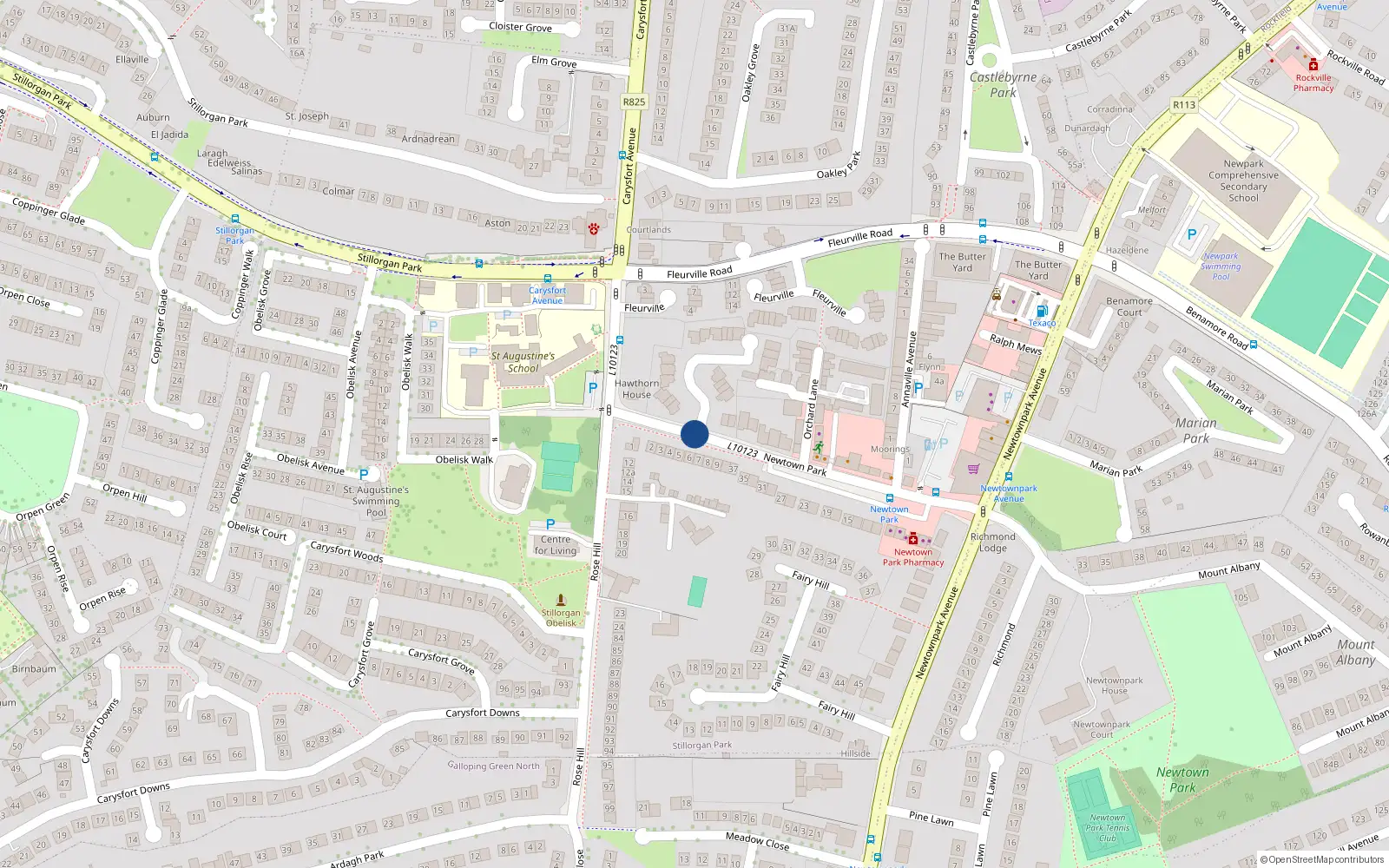 Overhead map showing the location of 23 Rosehill, Dublin