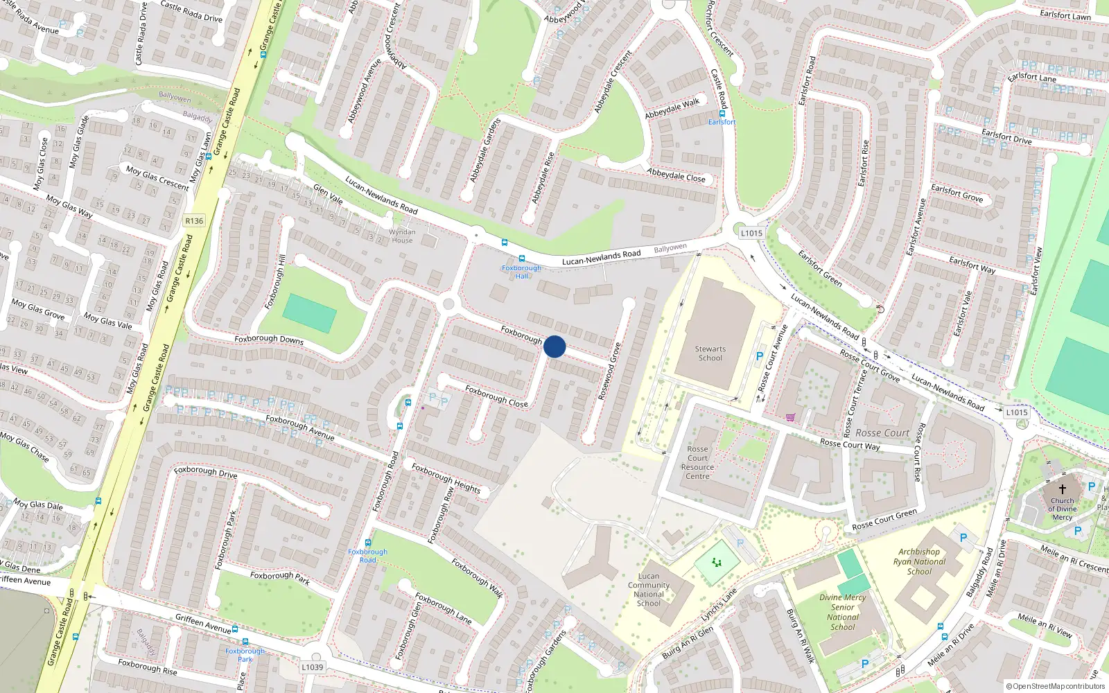 Overhead map showing the location of 23 Rosewood Grove, Lucan