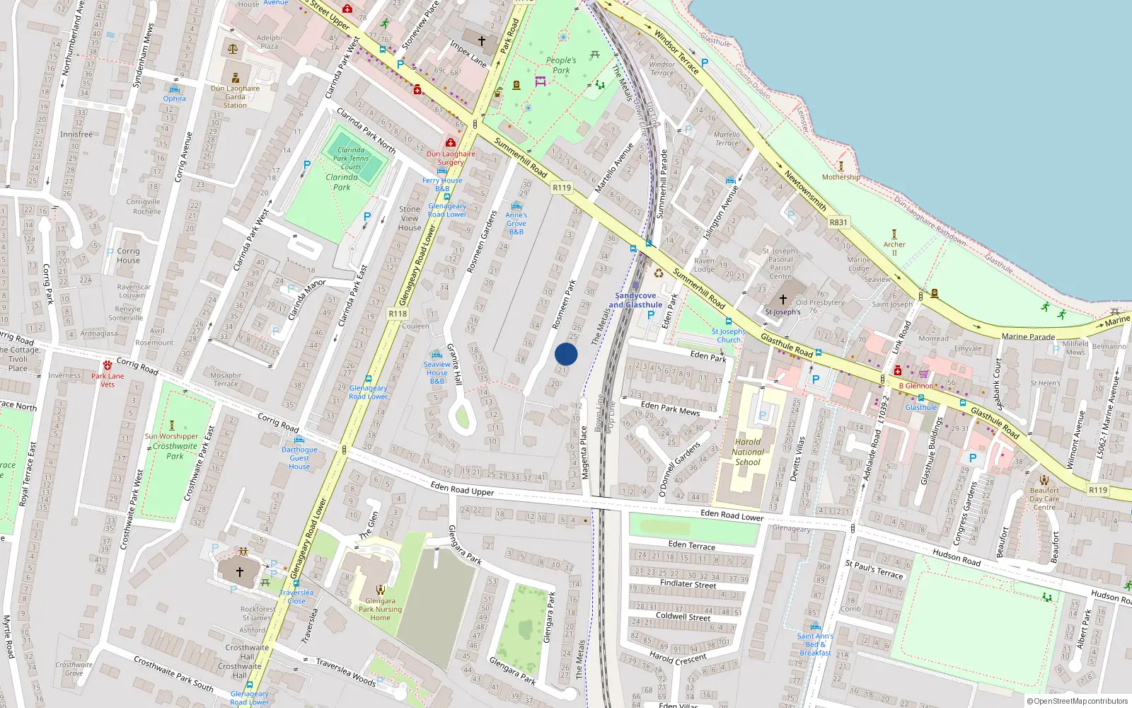 Overhead map showing the location of 23 Rosmeen Park, Dublin