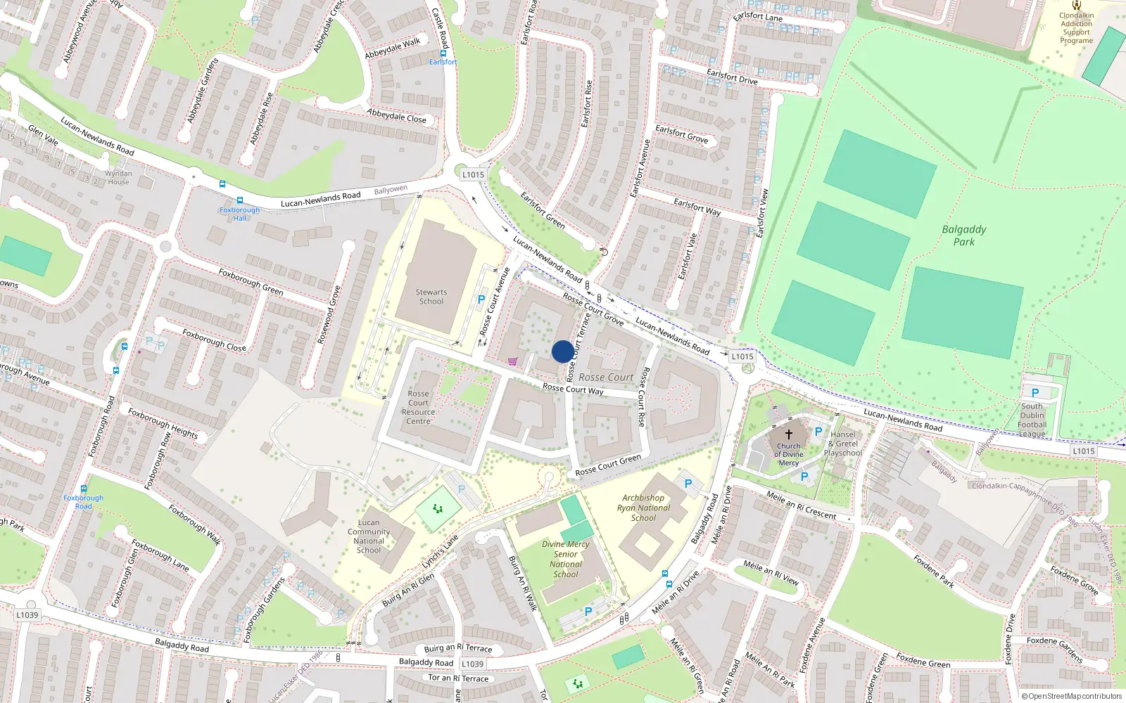 Overhead map showing the location of 23 Rosse Court Terrace, Lucan