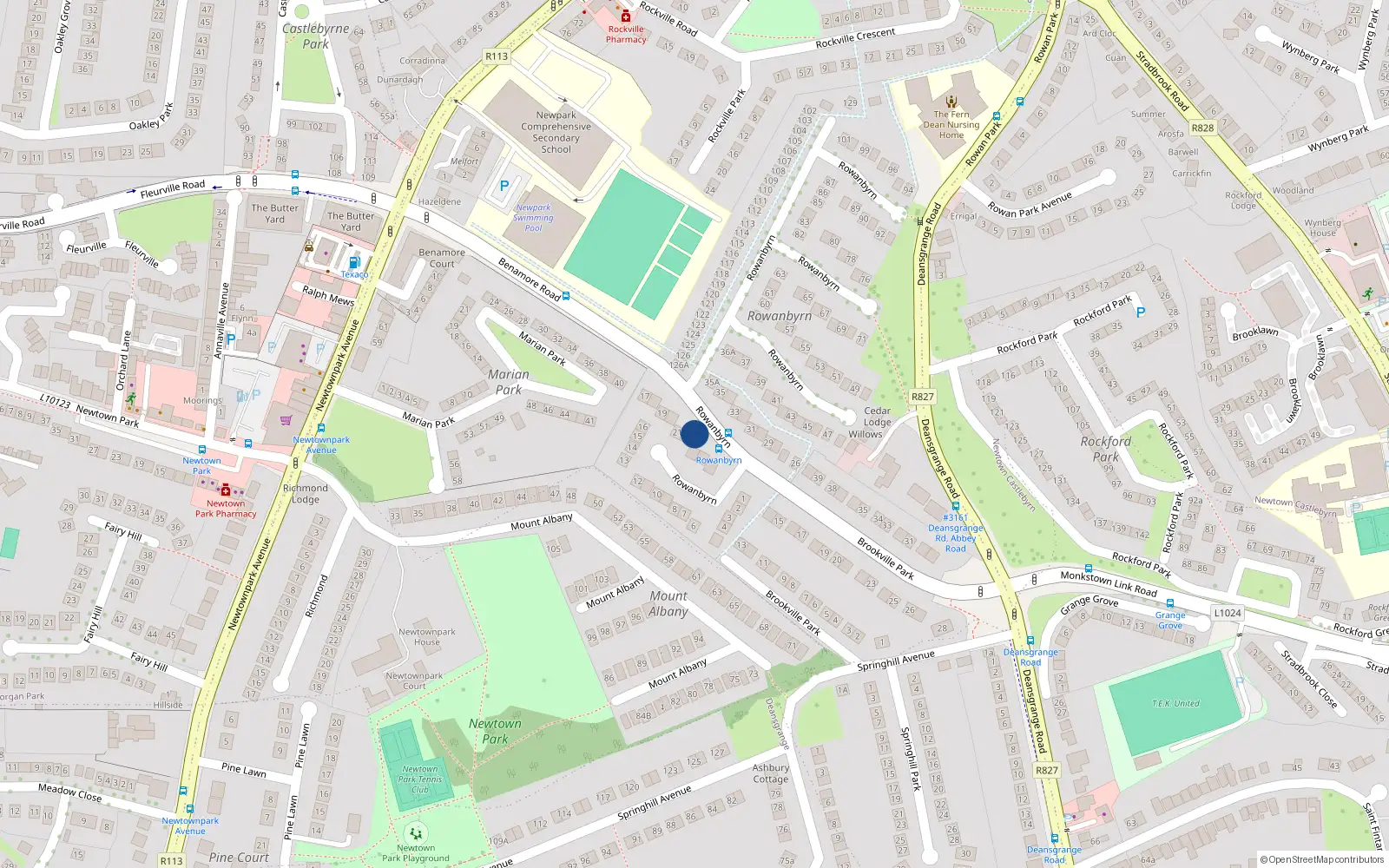 Overhead map showing the location of 23 Rowanbyrn, Blackrock