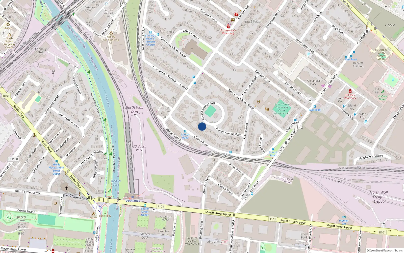 Overhead map showing the location of 23 Russell Avenue East, Dublin 3
