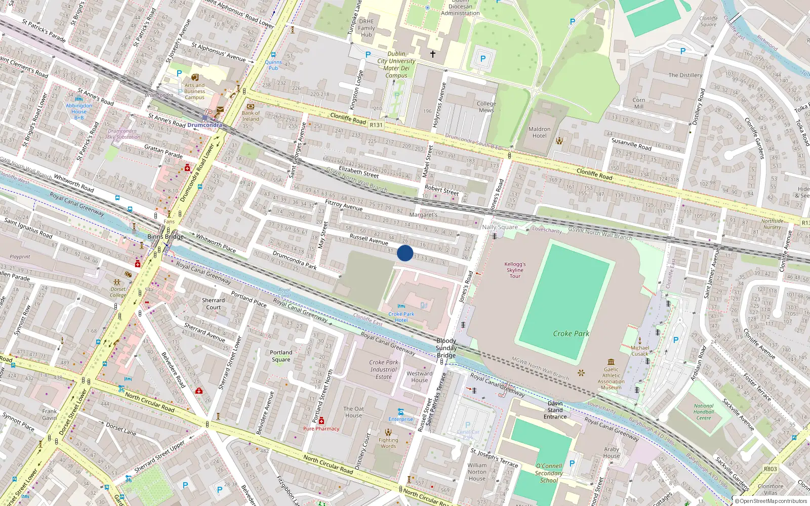 Overhead map showing the location of 23 Russell Avenue, Dublin 3