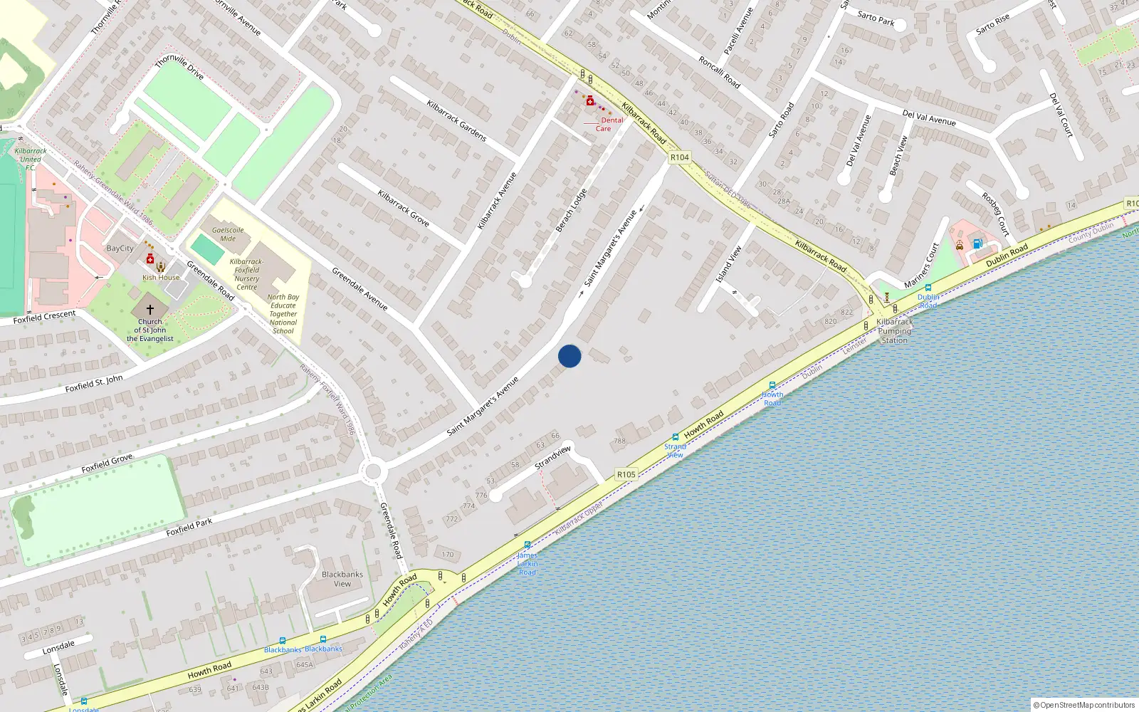 Overhead map showing the location of 23 Saint Margaret's Avenue, Dublin 5