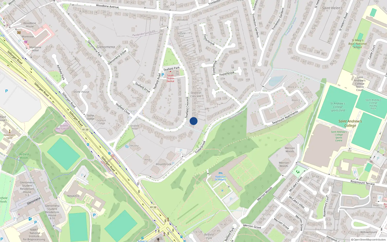 Overhead map showing the location of 23 Seafield Crescent, Blackrock