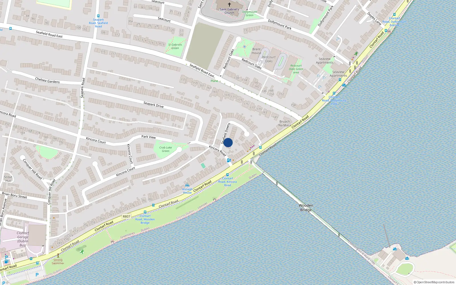 Overhead map showing the location of 23 Seafield Downs, Clontarf, Dublin 3