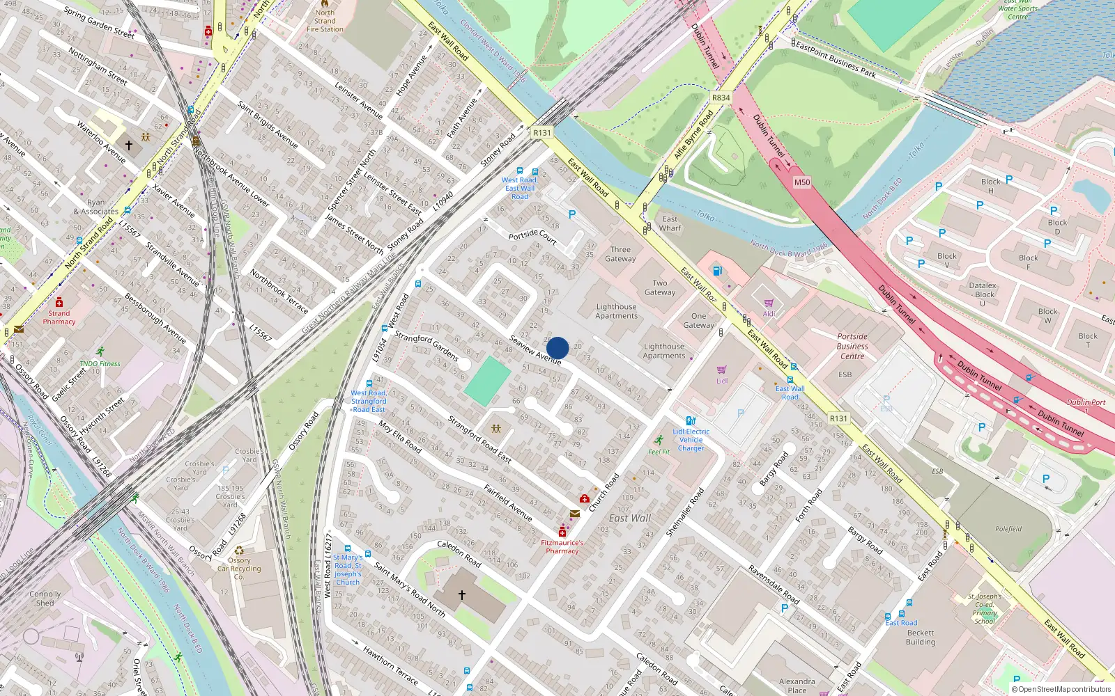 Overhead map showing the location of 23 Seaview Avenue East, East Wall, Dublin 3