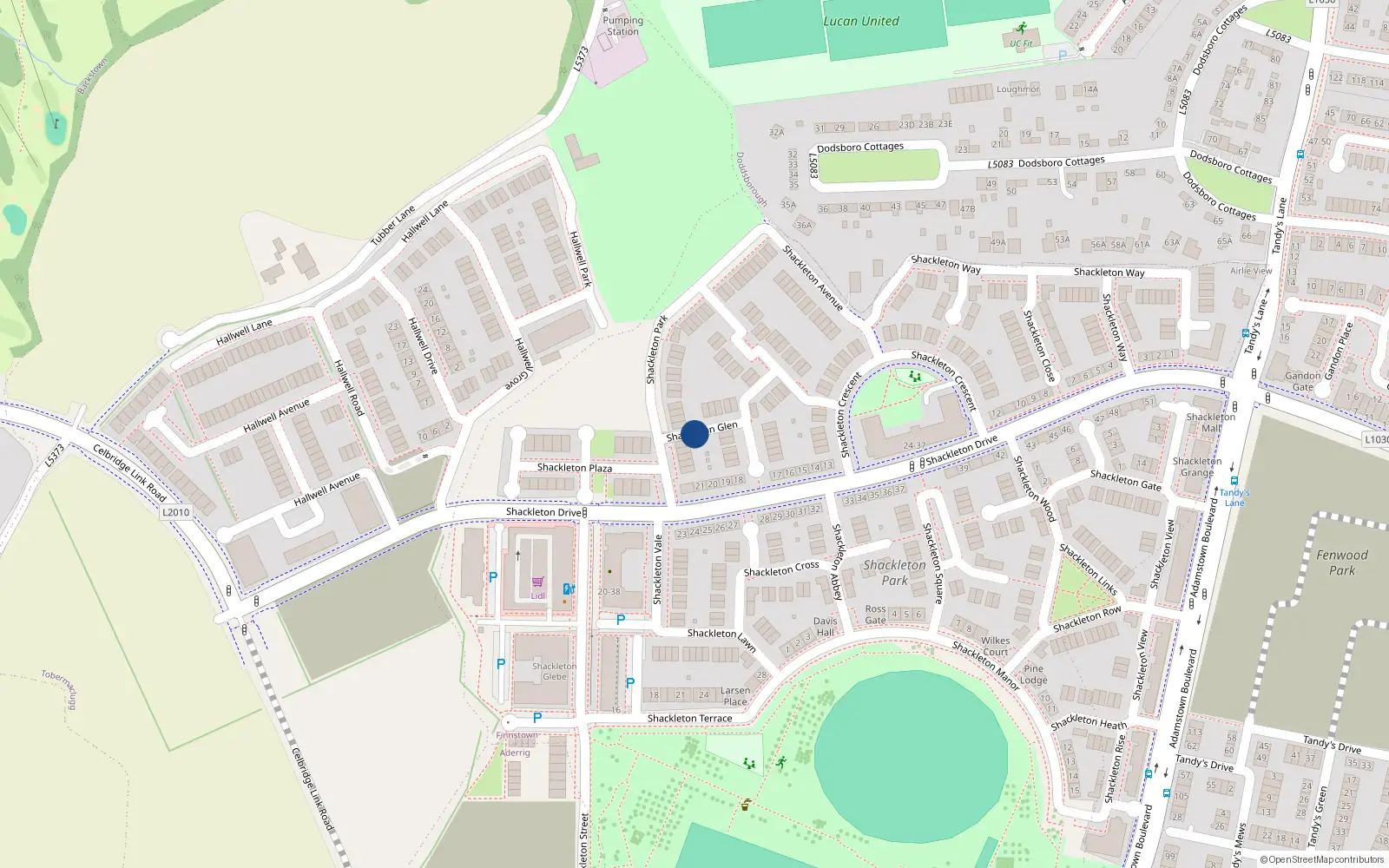 Overhead map showing the location of 23 Shackelton Way, Shackelton Park, Lucan