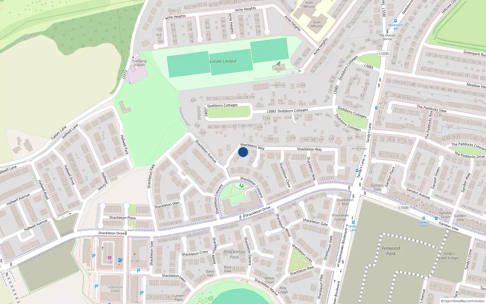 Overhead map showing the location of 23 Shackelton Way, Shackleton Park, Lucan