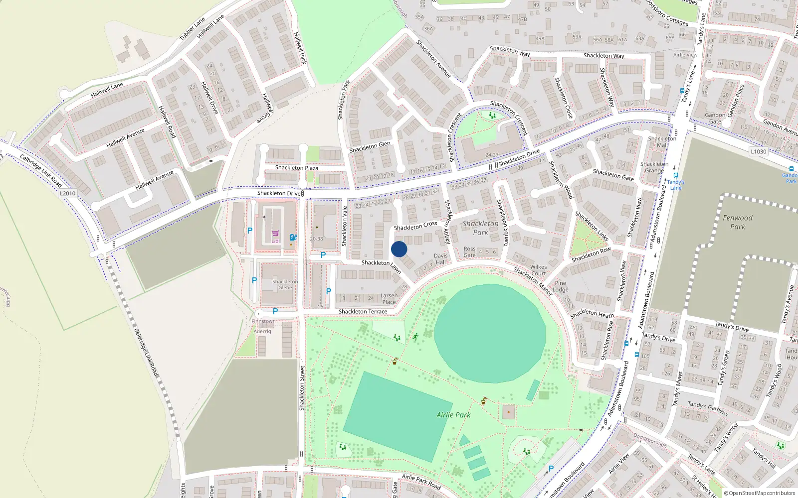 Overhead map showing the location of 23 Shackleton Cross, Lucan