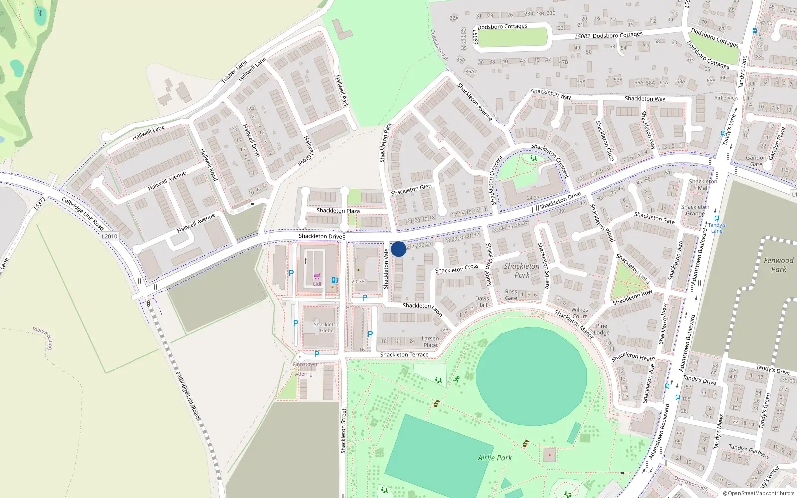 Overhead map showing the location of 23 Shackleton Drive, Lucan