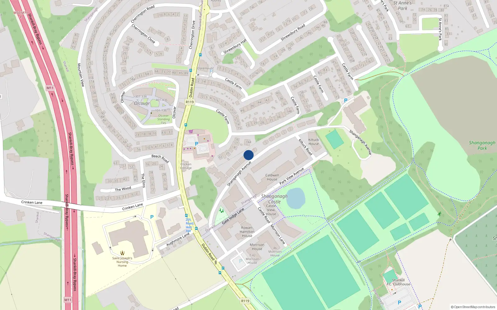 Overhead map showing the location of 23 Shanganagh Avenue, Dublin 18
