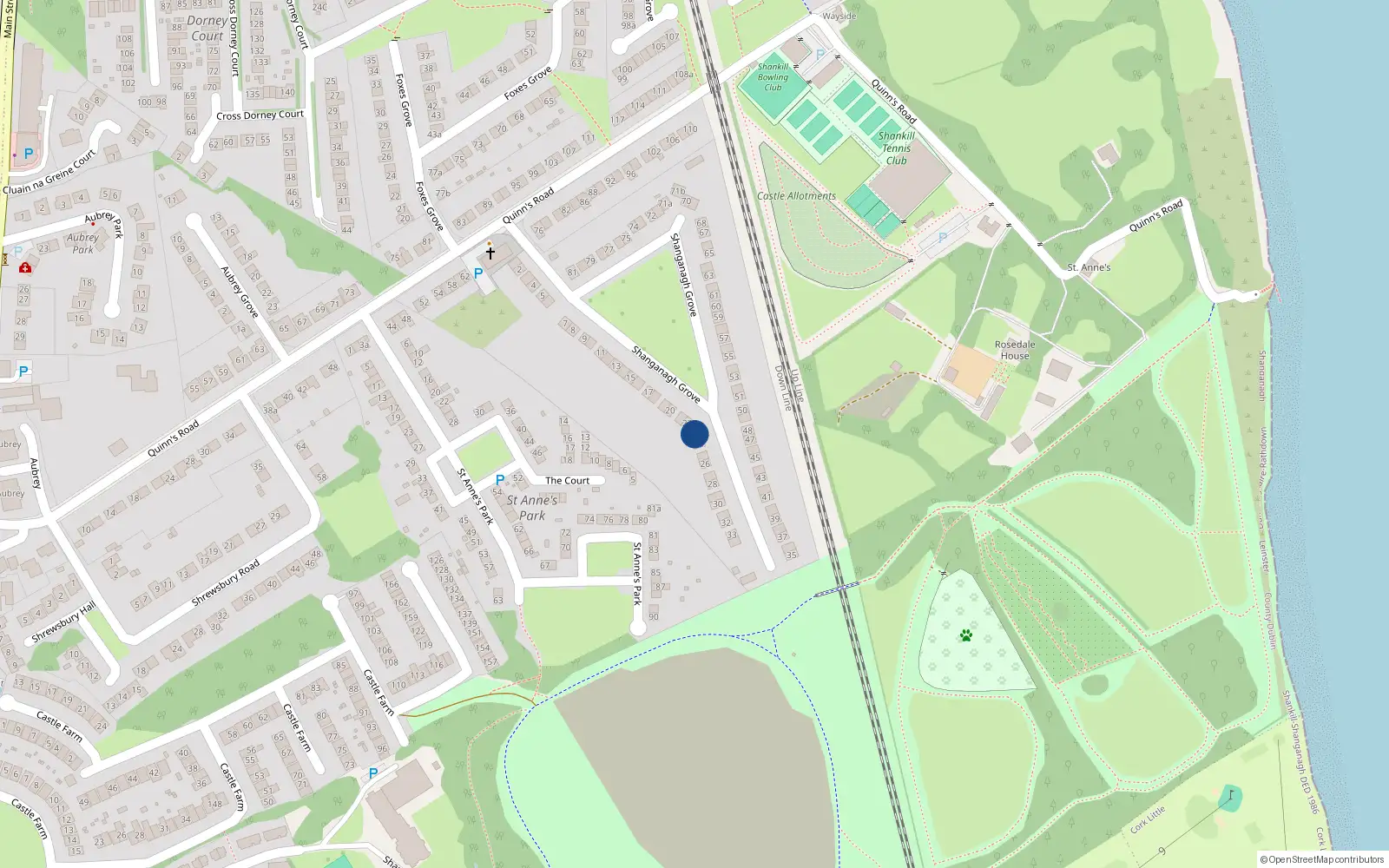 Overhead map showing the location of 23 Shanganagh Grove, Shankill