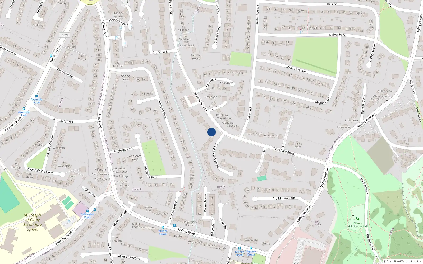 Overhead map showing the location of 23 Shanter, Saval Park Road, Dalkey