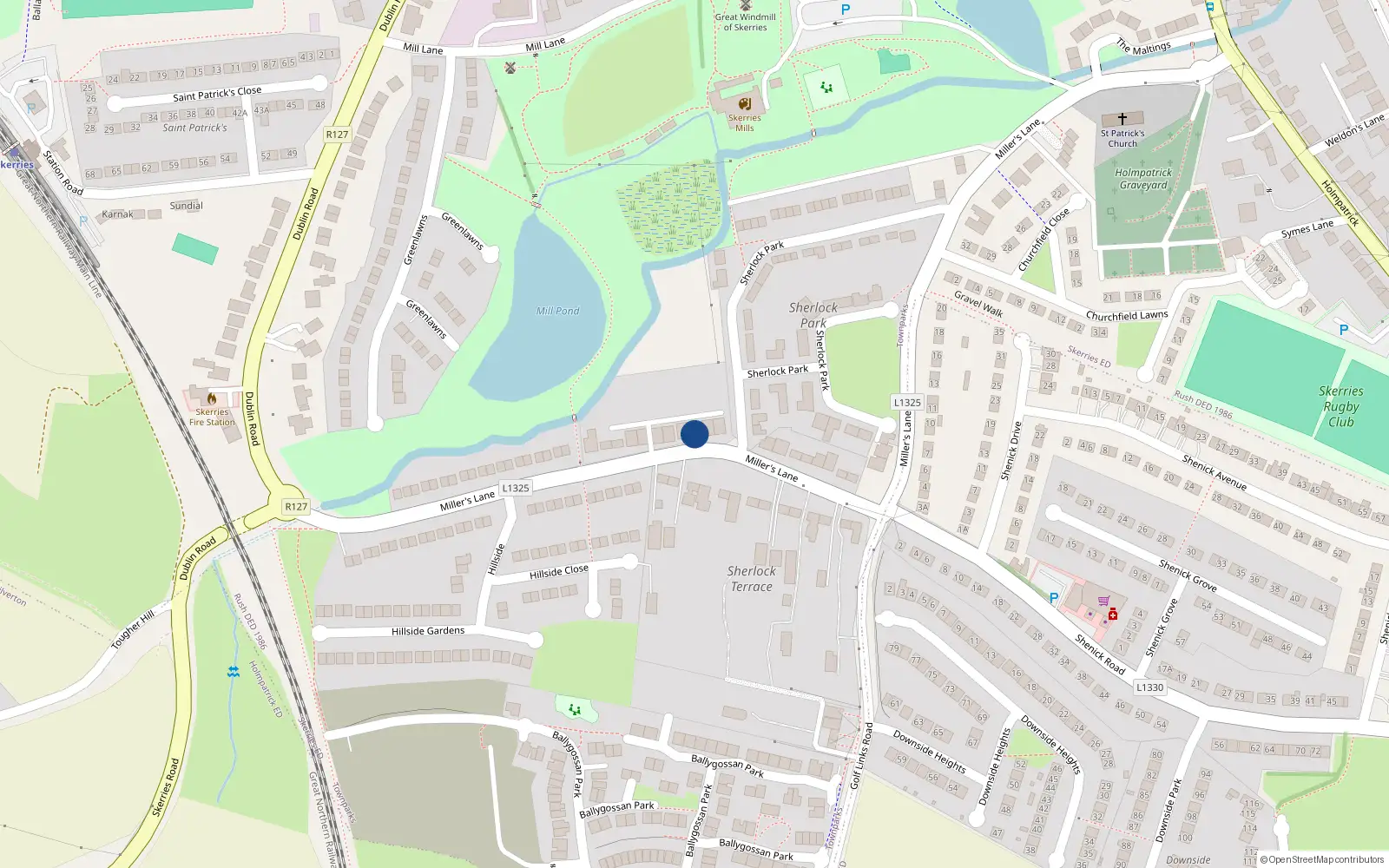 Overhead map showing the location of 23 Sherlock Terrace, Skerries, Dublin 1