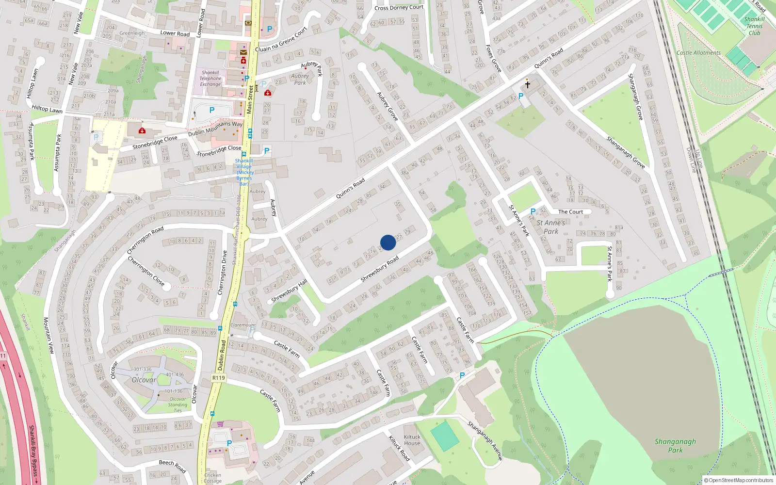 Overhead map showing the location of 23 Shrewsbury Road, Shankill