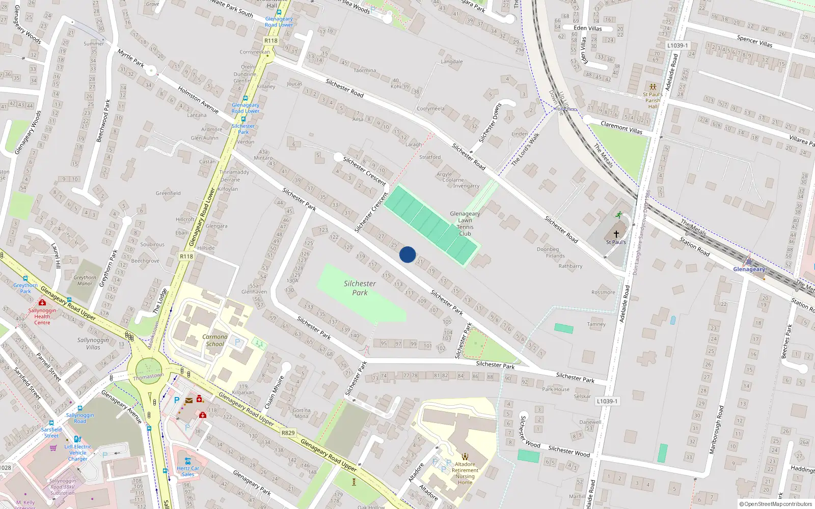 Overhead map showing the location of 23 Silchester Park, Dublin