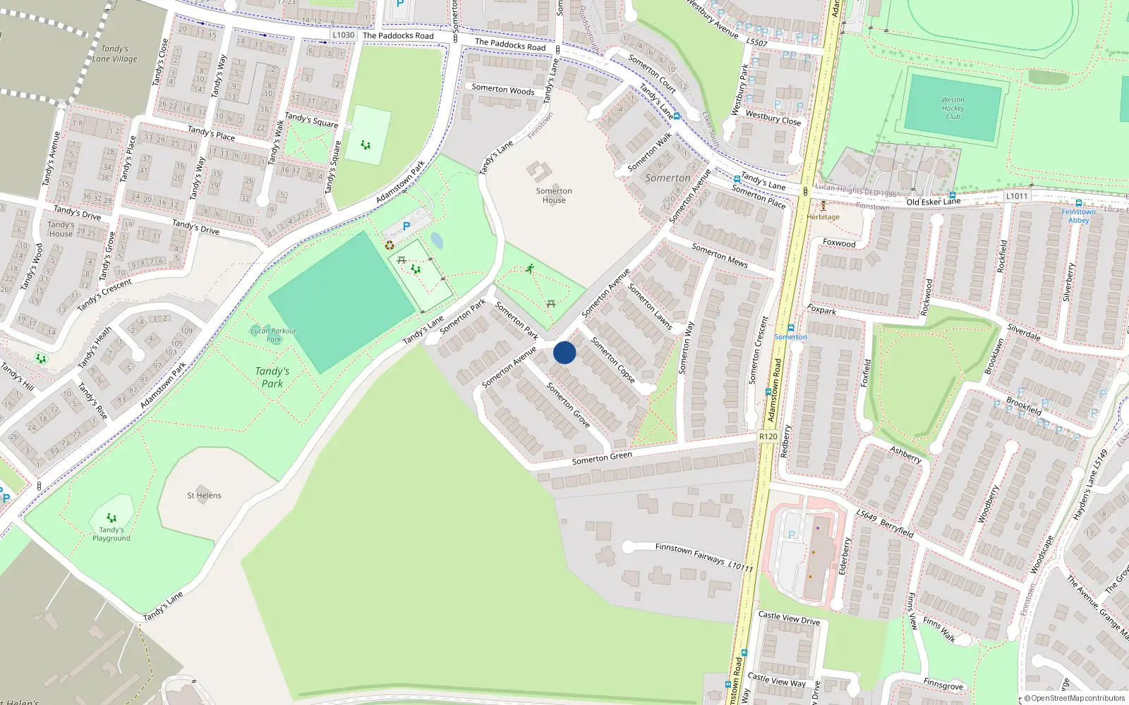 Overhead map showing the location of 23 Somerton Avenue, Lucan