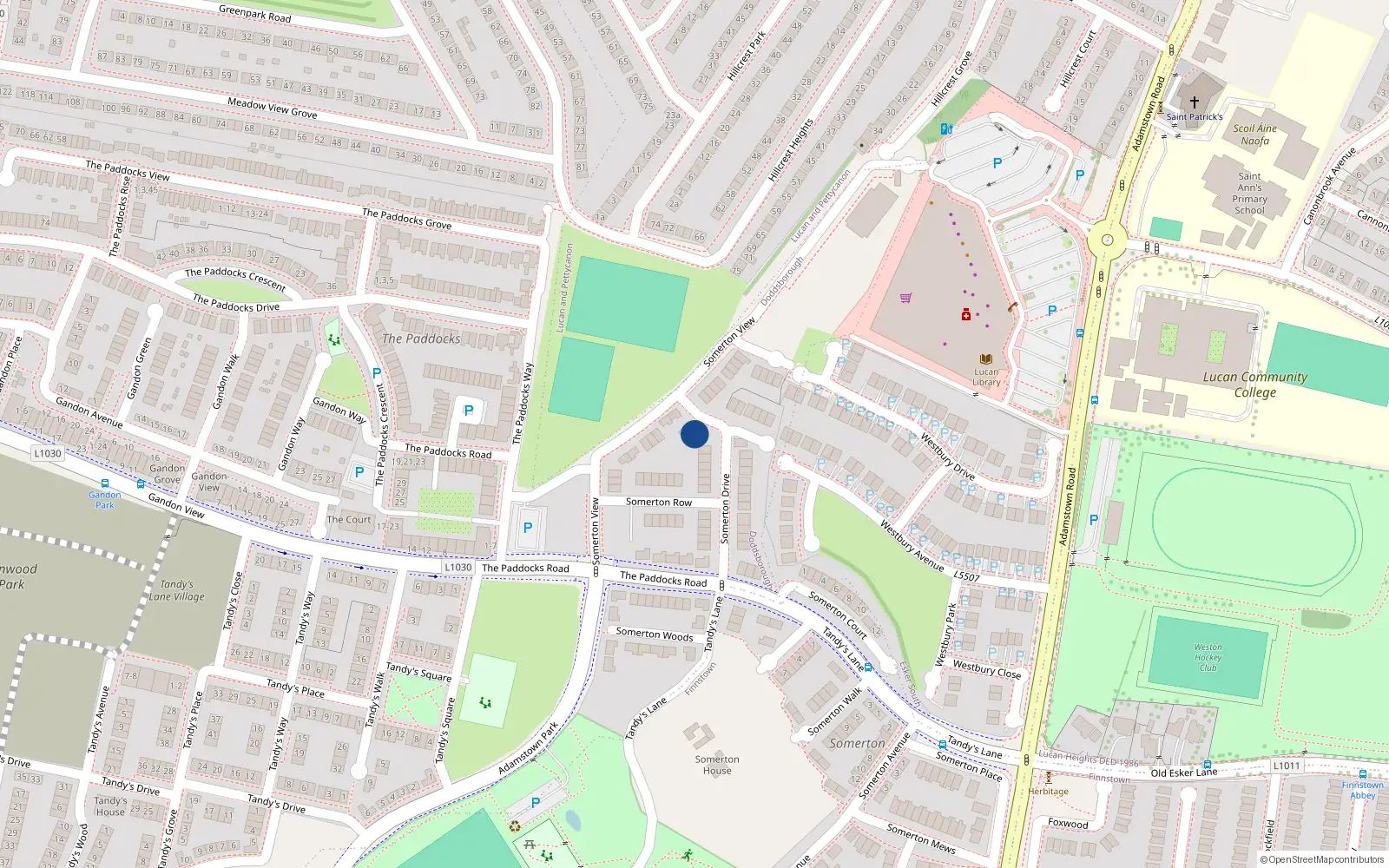 Overhead map showing the location of 23 Somerton Drive, Lucan