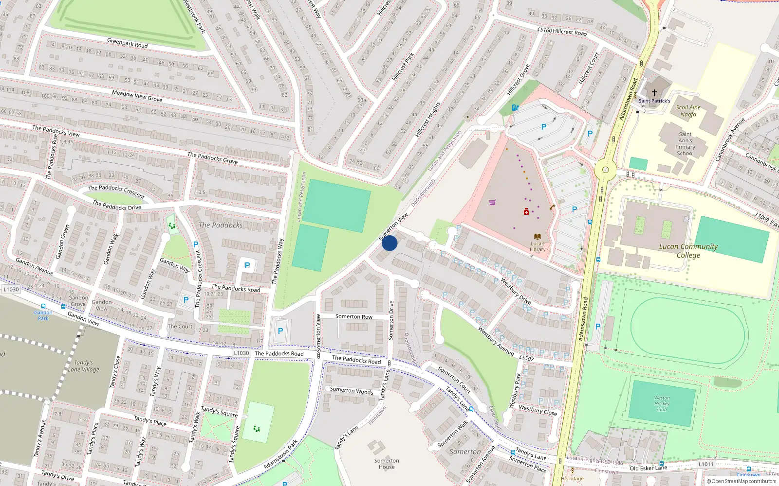 Overhead map showing the location of 23 Somerton View, Lucan