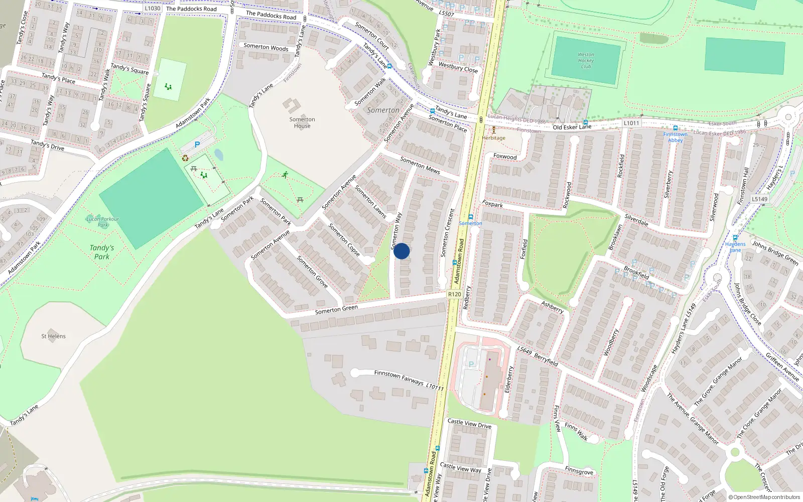 Overhead map showing the location of 23 Somerton Way, Lucan
