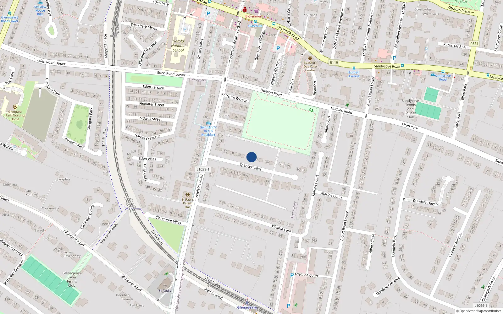 Overhead map showing the location of 23 Spencer Villas, Dublin