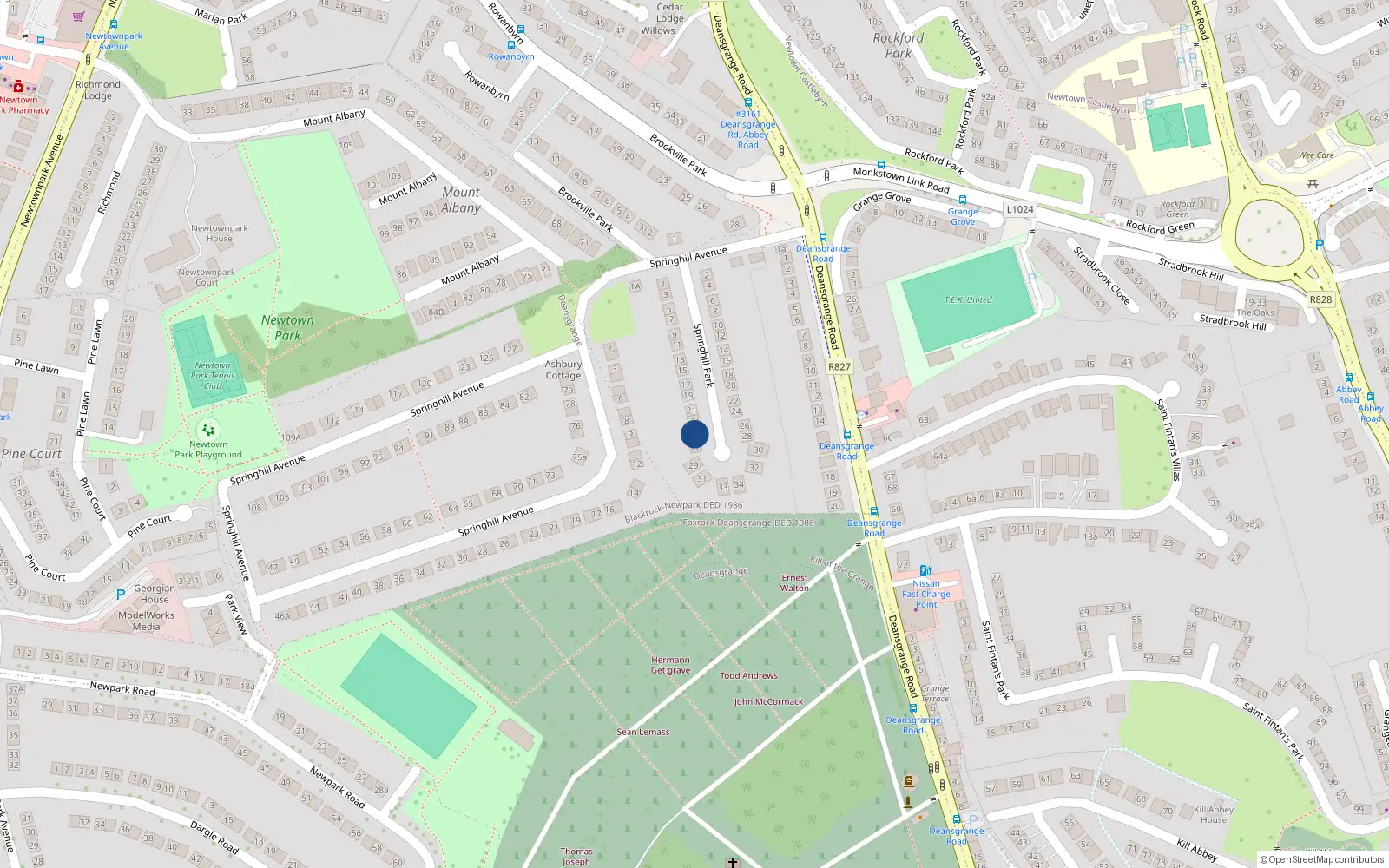 Overhead map showing the location of 23 Springhill Park, Blackrock