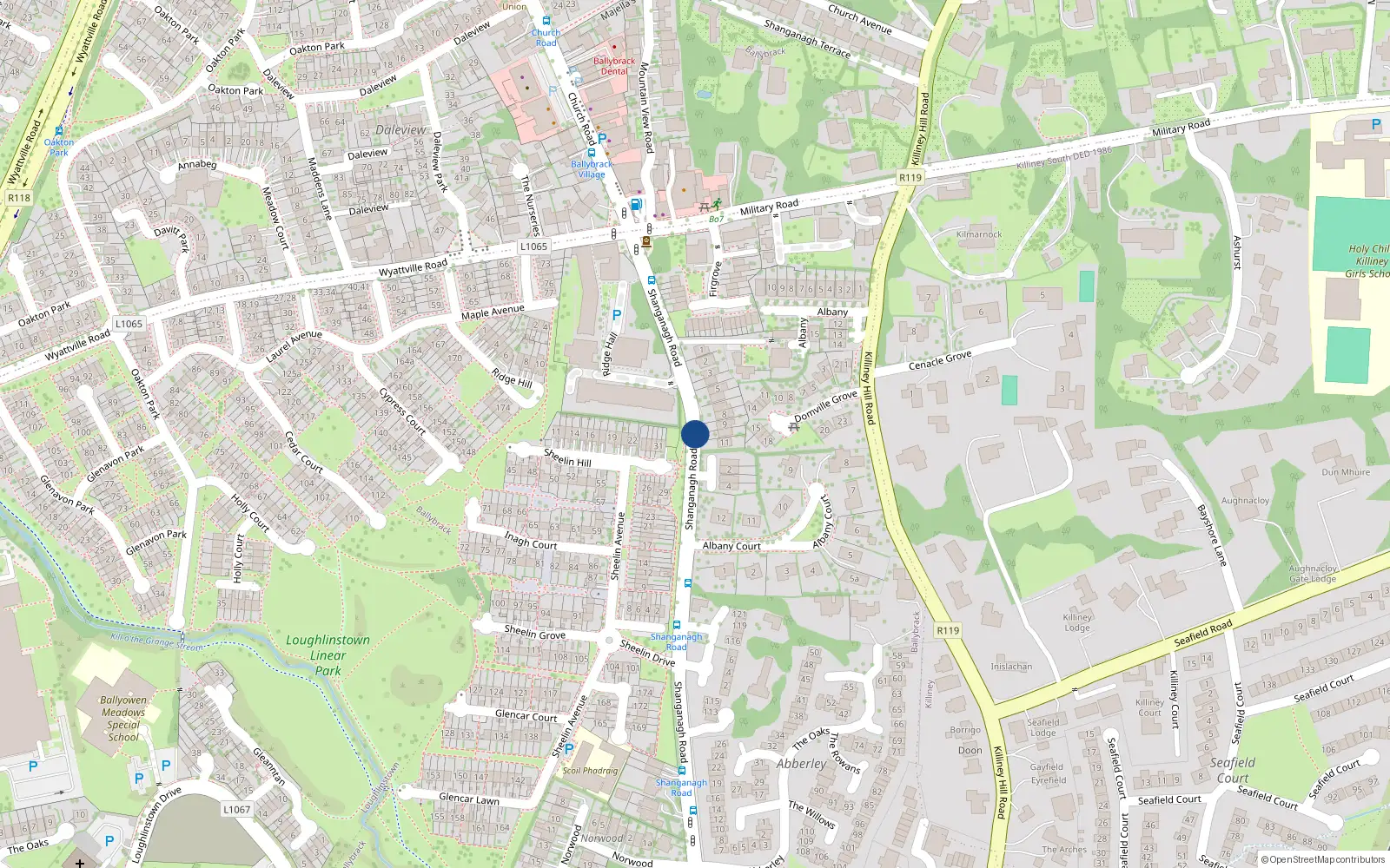 Overhead map showing the location of 23 St Aubyns Court, Shanganagh Road, Ballybrack