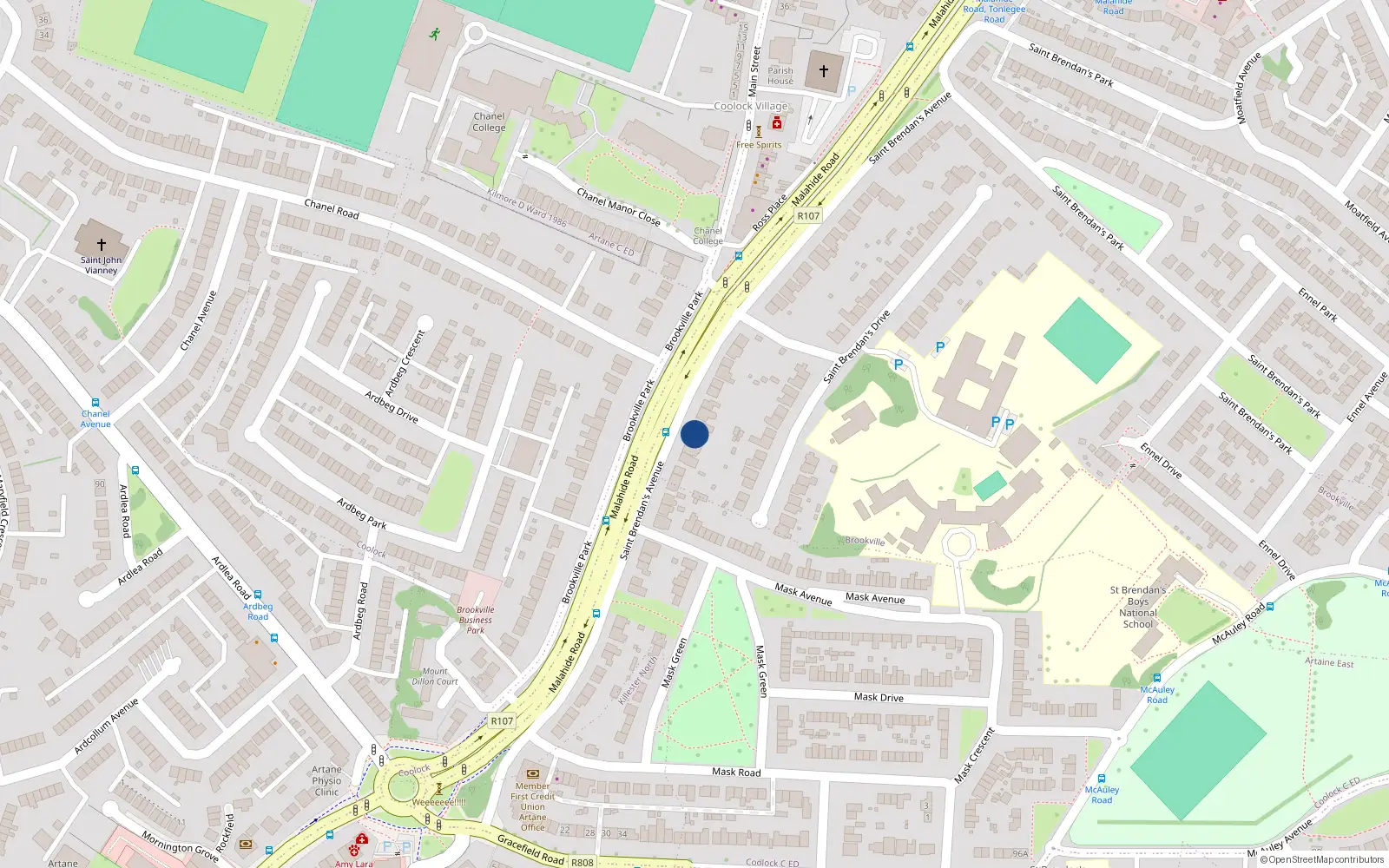 Overhead map showing the location of 23 St Brendans Avenue, Coolock