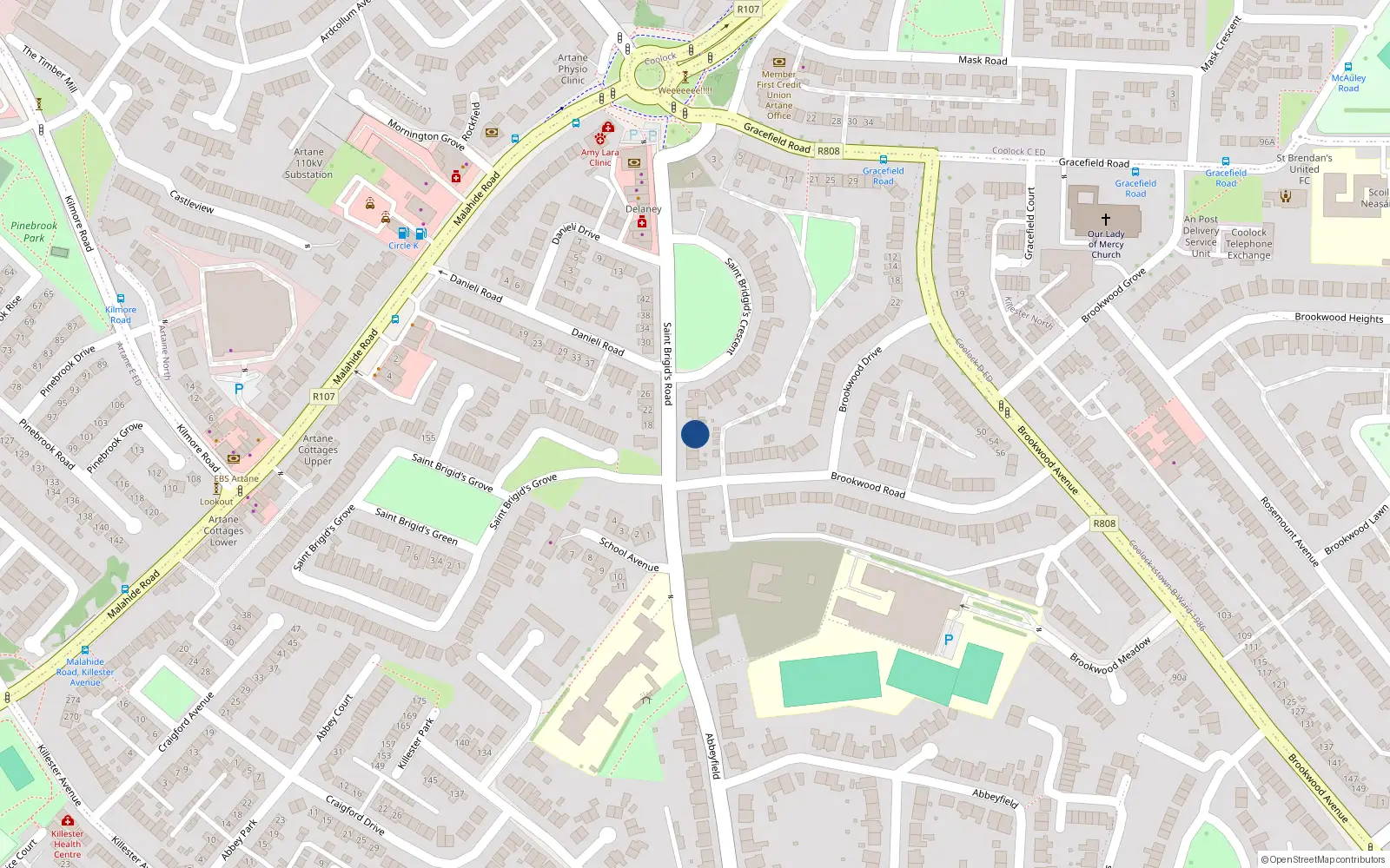 Overhead map showing the location of 23 St Brigids Road, Killester, Dublin 5