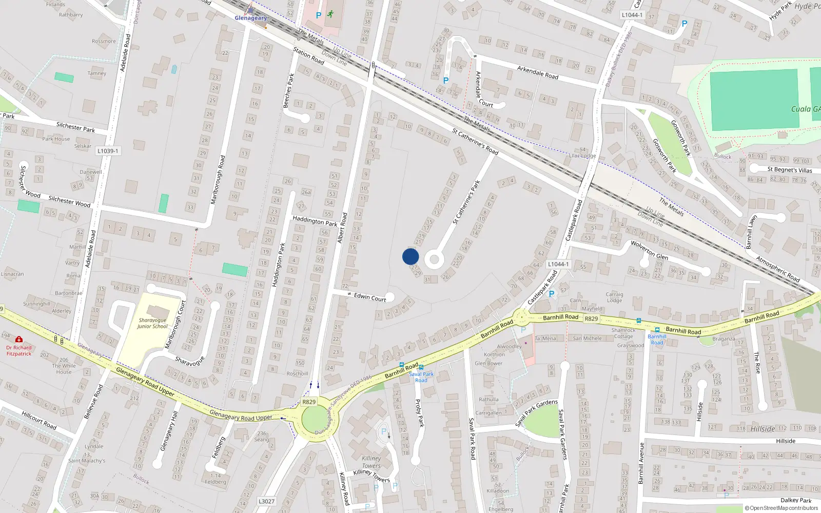 Overhead map showing the location of 23 St Catherines Park, Glenageary, Co Dublin