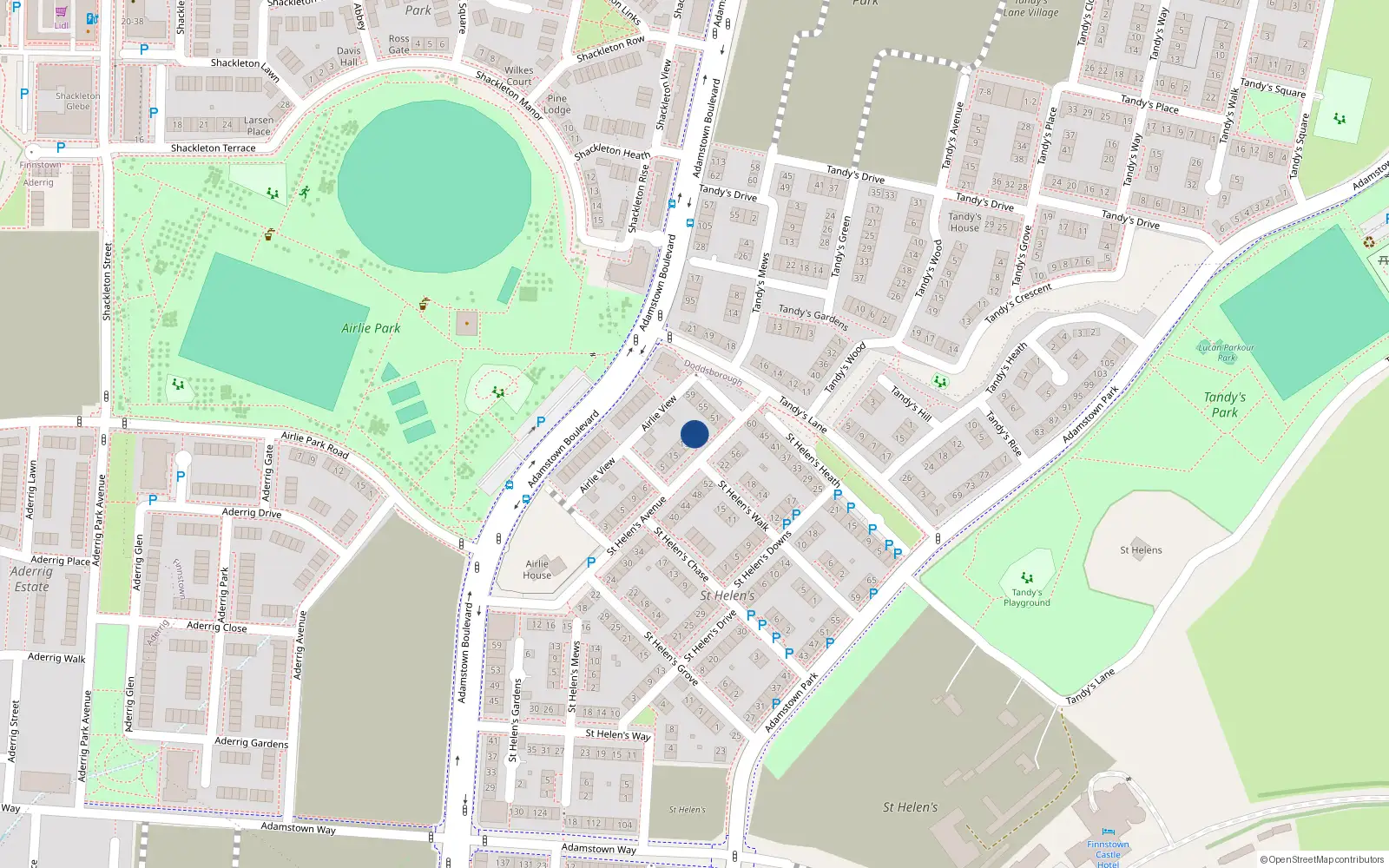 Overhead map showing the location of 23 Saint Helen's Avenue, Lucan
