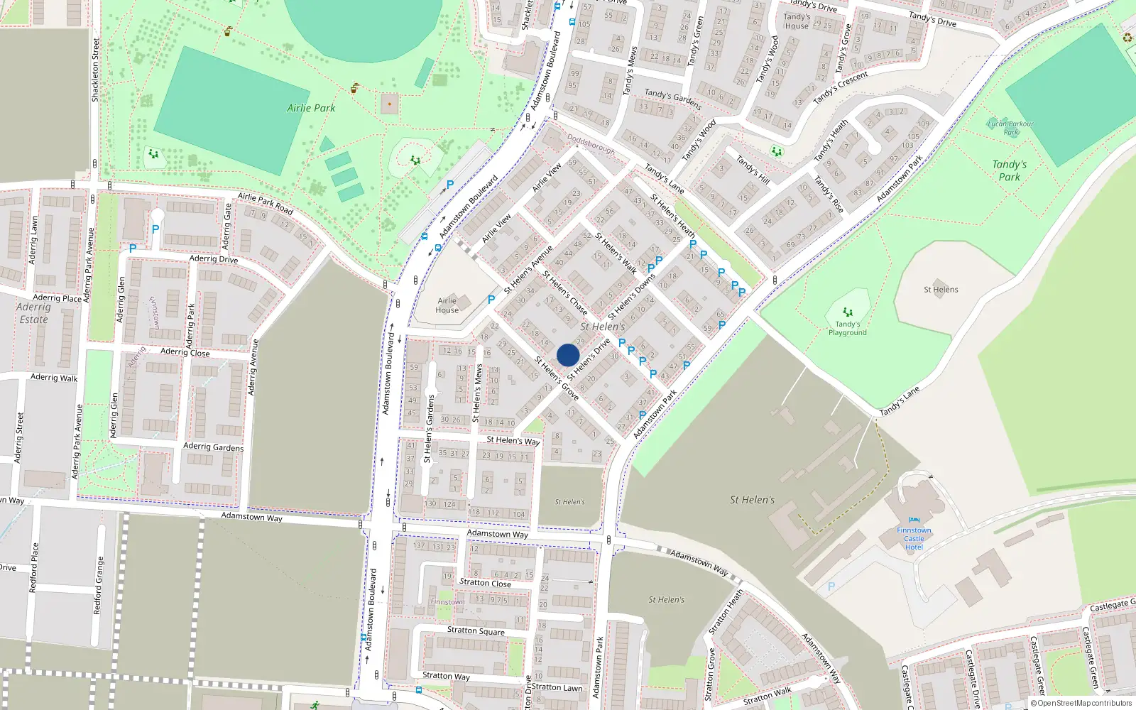 Overhead map showing the location of 23 Saint Helen's Drive, Lucan