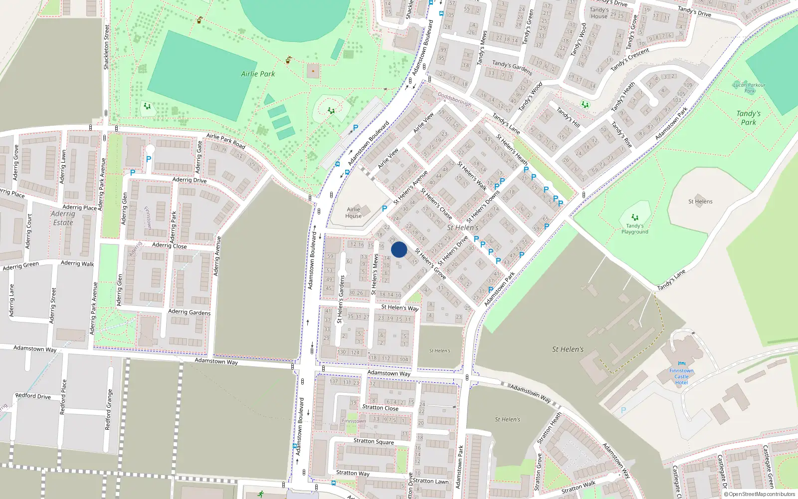 Overhead map showing the location of 23 Saint Helen's Grove, Lucan