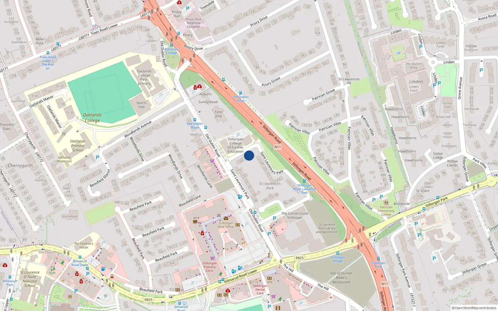 Overhead map showing the location of 23 St. Laurences Park, Stillorgan