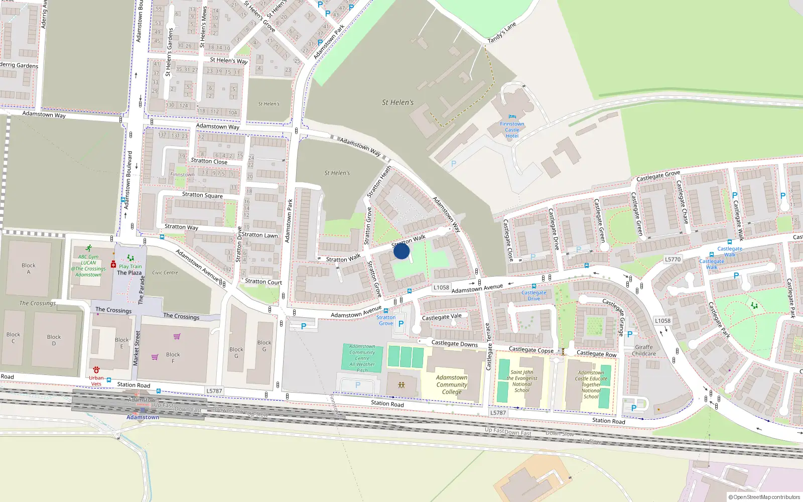 Overhead map showing the location of 23 Stratton Walk, Lucan
