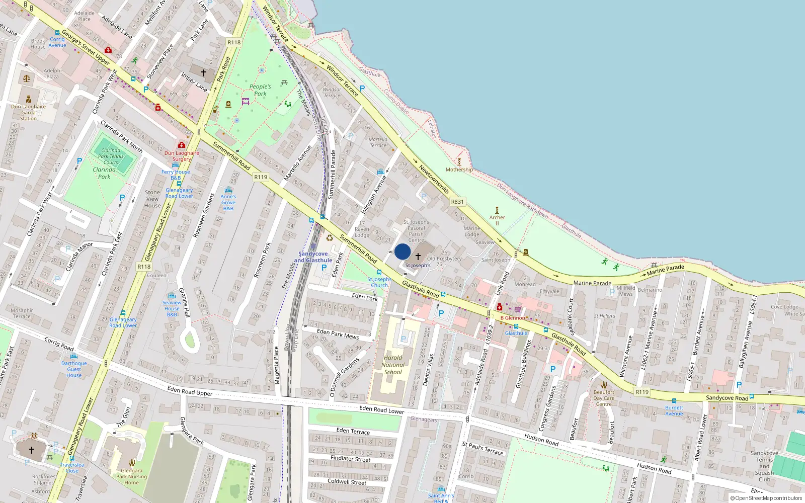 Overhead map showing the location of 23 Summerhill Road, Dublin