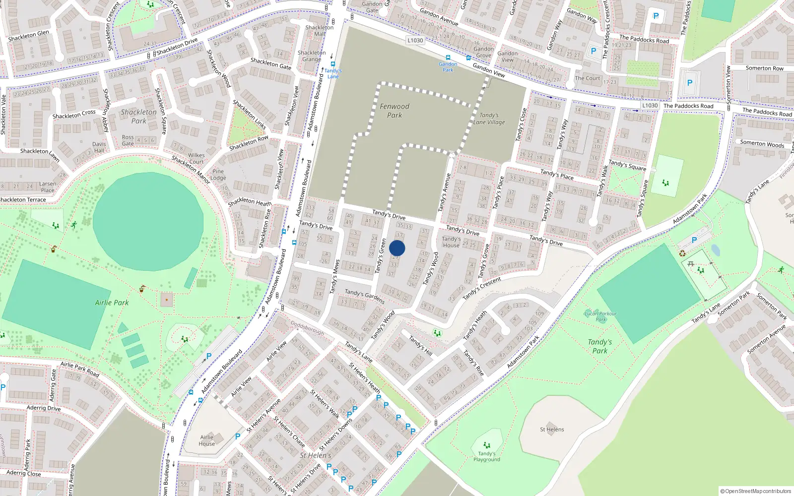 Overhead map showing the location of 23 Tandy's Green, Lucan