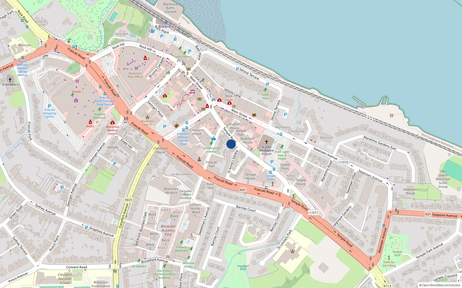 Overhead map showing the location of 23 Temple Road, Blackrock, Dublin