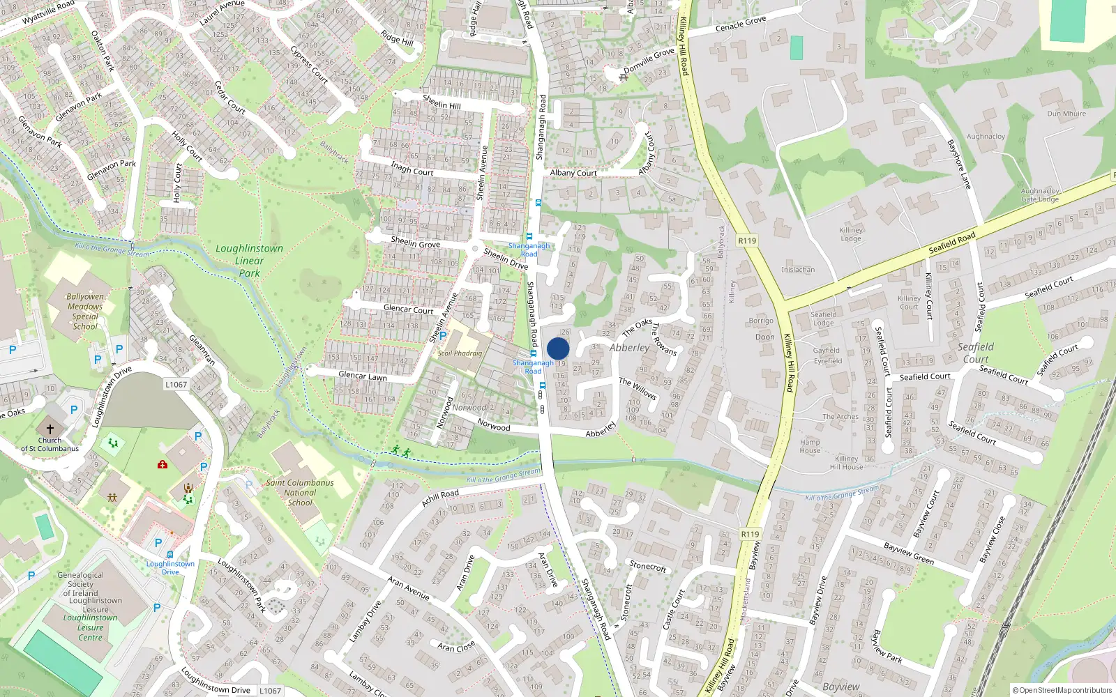 Overhead map showing the location of 23 the Beeches, Abberley, Killiney